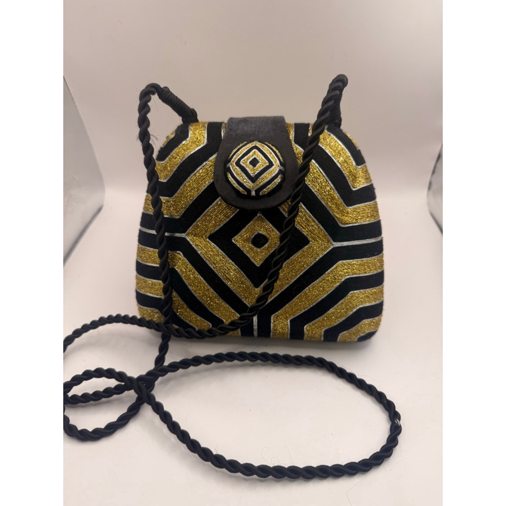 Women's Vintage TIMMY WOODS Black Gold Geometric crossbody